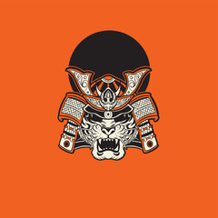 Samurai warrior mask. Traditional armor of japanese warrior. Vector illustration, shirt graphic. All elements; mask, helmet, colors are on the separate layers and editable.	
