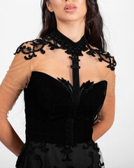 a model in an elegant evening dress dress