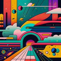 Retro futurism art, trendy illustration Generative AI