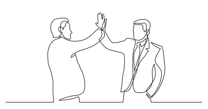 continuous line drawing of two cheerful professionals giving high five - PNG image with transparent background