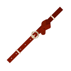 Red leather belt or strap with metal buckle. Red jeans, dress or pants fashion accessory on white background cartoon illustration. Clothes, garment concept
