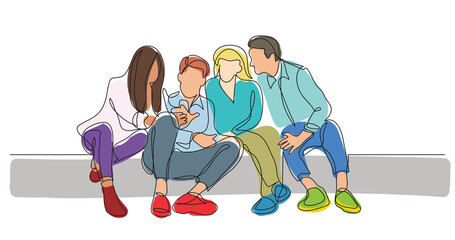 group of friends talking watching mobile phone colored - PNG image with transparent background