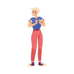 Woman Sport Fan Character Supporting Team Cheering at Stadium Vector Illustration