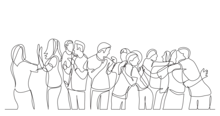 Foto op Plexiglas large team of friends cheering and celebrating success - PNG image with transparent background © OneLineStock