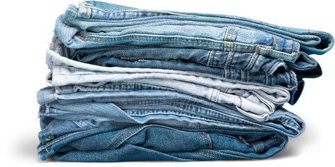 Stack of blue textile jeans - obrazy, fototapety, plakaty