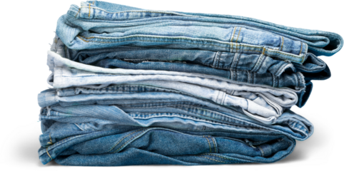 Stack of blue textile jeans