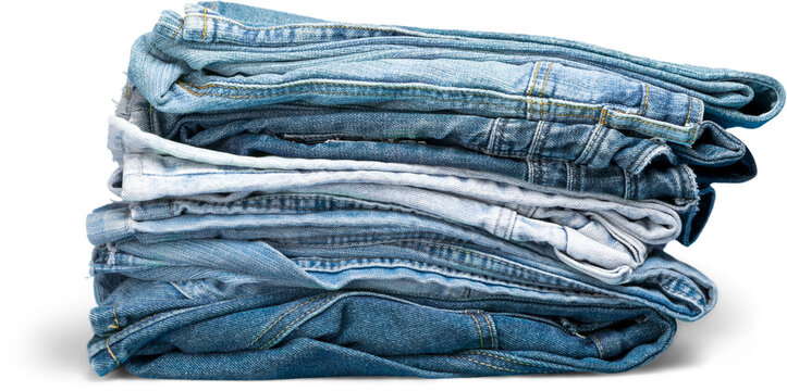 Stack of blue textile jeans