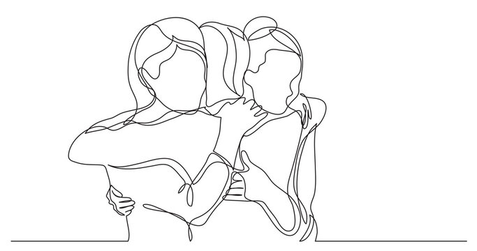 three female friends greeting hugging each other - PNG image with transparent background