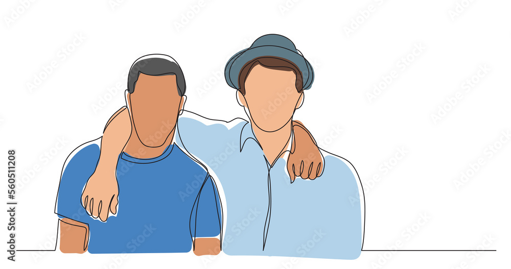 Poster two hugging friends standing together colored - png image with transparent background