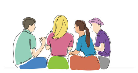 young friends sitting and talking together colored - PNG image with transparent background