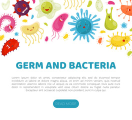 Funny Germs Banner Design with Good and Bad Bacteria with Cute Face Vector Template