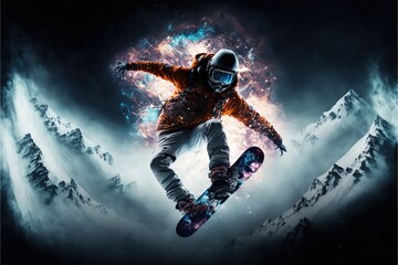 Obraz na płótnie Canvas Digital art of a snowboarder performing an extreme sport ,ai, Generative AI