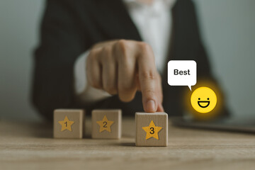 Businessman using thin line customer satisfaction rating.