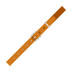 Brown leather belt or strap with metal buckle. Brown jeans, dress or pants fashion accessory on white background cartoon illustration. Clothes, garment concept