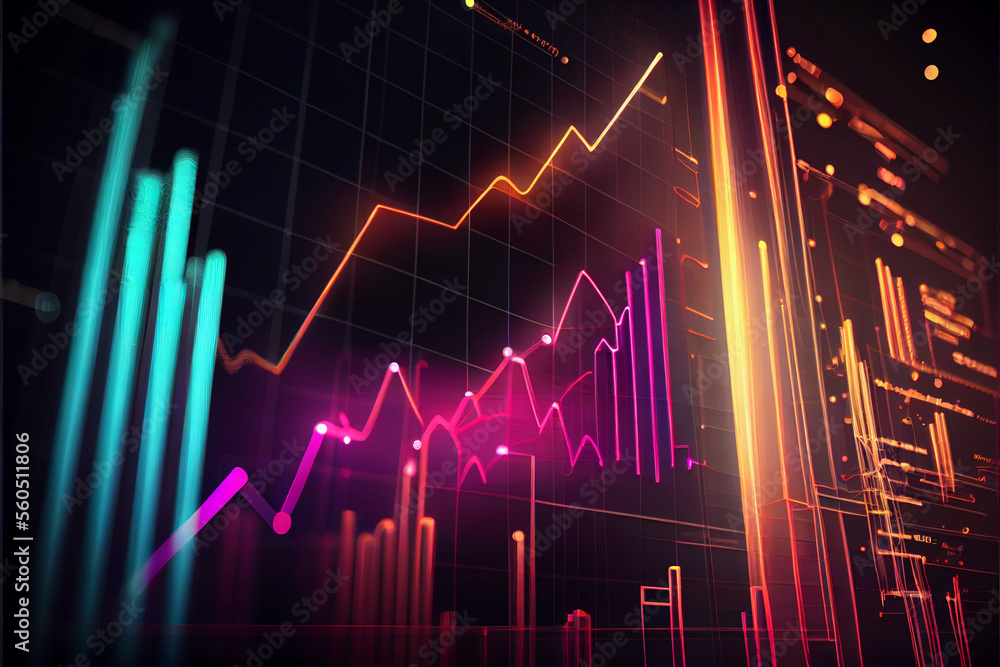 Poster forex chart with statistic data and market quotes on digital screen created with generative ai techn