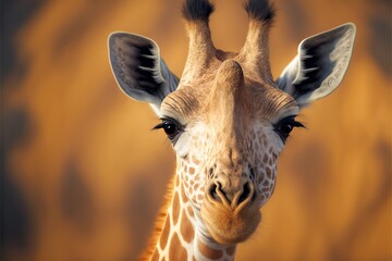  a giraffe with a brown background and a black border around it's neck and head, with a single eye patch on the head of the giraffe, with a brown background.