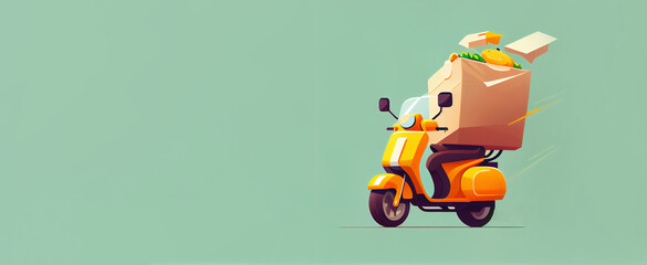 Scooter express delivery service, panoramic layout. Generative Ai