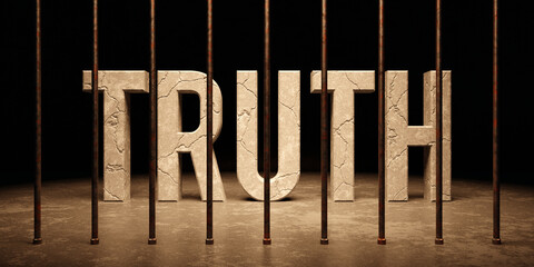 The truth text word message behind bars in prison 3D render, censored concept - 560511886