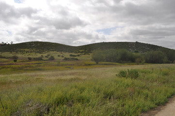 Green hills with breaking clouds
