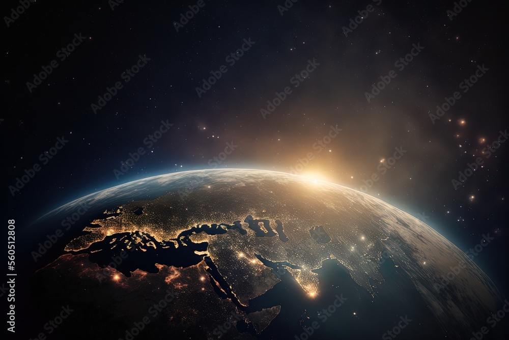 Poster sunlight and stars as seen from outer space. generative ai