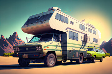 RV family vacation, motorhome vacation, and caravan vehicle vacation. Generative AI
