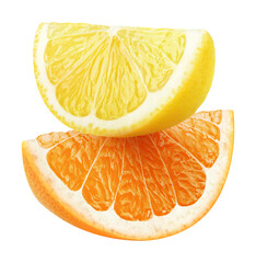 Pieces of lemon and orange fruit on top of each other, cut out