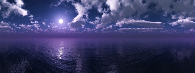 Beautiful stormy sky over the ocean during sunset. sea storm landscape, 3d rendering