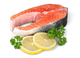 Fresh Raw Salmon with Lemon Isolated