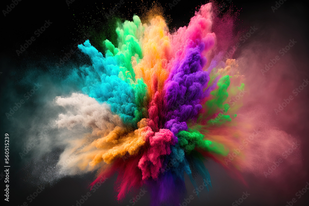 Aufkleber powder explosion with color. abstract close up of background with dust. vibrant explodes holi paints