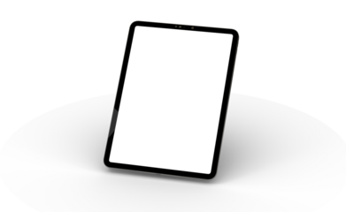 3D brandless tablet with empty screen isolated on white background