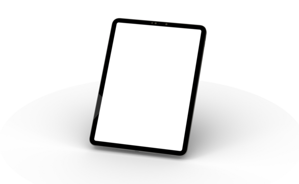 3D brandless tablet with empty screen isolated on white background