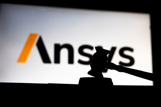 ANSYS Nasdaq company and judge gavel silhouette, corruption and bribery concept, law decision concept