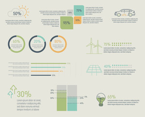 Sustainability Infographics with statistics and green elements. Thin line vector illustration. Data graphs for climate flow charts, presentations and UI
