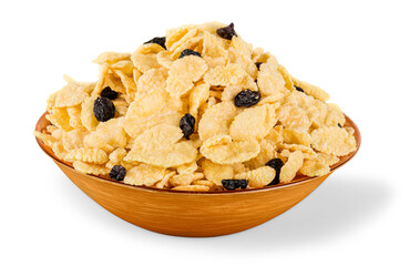 Tasty sweet bran and raisin cereal in a bowl