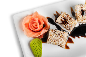 Tasty Sushi rolls served on plate