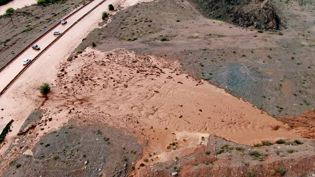 Aerial view of brown mudflow