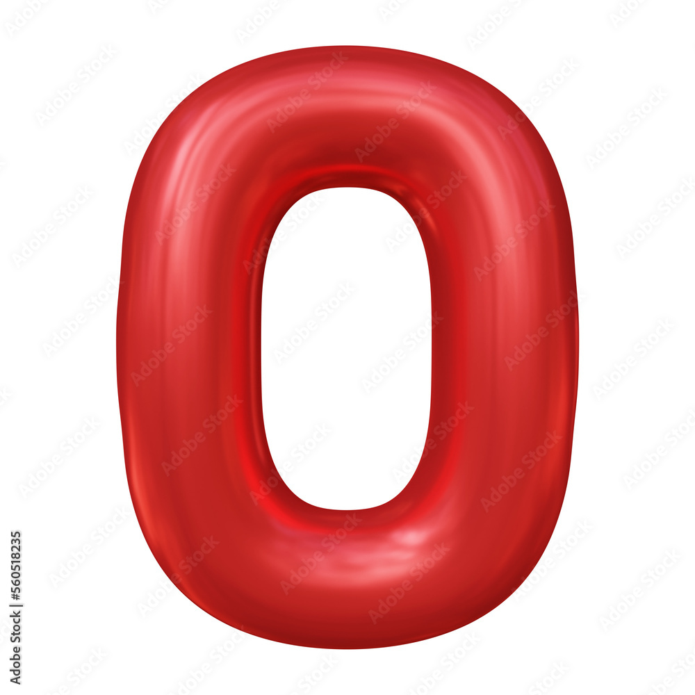 Aufkleber red number 0 isolated on white background in 3d rendering. balloon glossy numbers for math, business