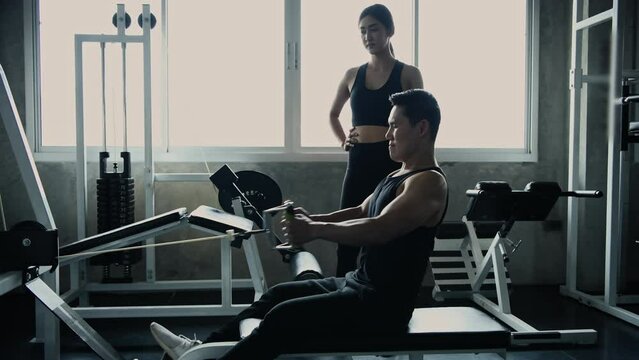 Fitness concept of 4k Resolution. The young man is lifting his weight with tremendous strength.