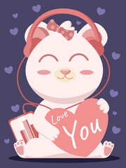 Obraz na płótnie Canvas valentine's day card with a cute bear in love and a heart