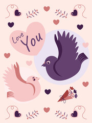 valentine's day card with two birds in love
