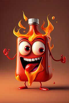 Naklejki Flaming Hot Sauce Bottle Character (Generative AI)