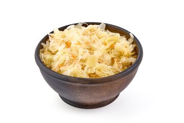 Fresh Sauerkraut from white Cabbage isolated on white Background.