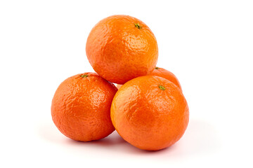 Tangerine or clementine with green leaf isolated on white background.