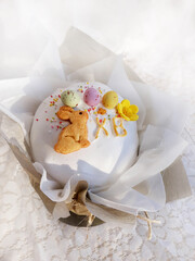 Easter cake with rabbit and eggs