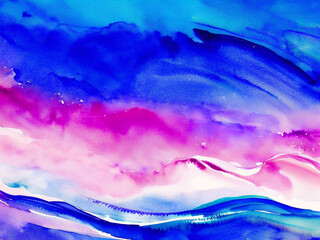 Fototapeta na wymiar Abstract blue and pink watercolor waves background