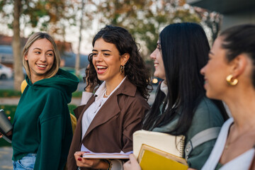 Friends enjoy taking a walk together and talking