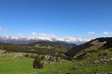 Fototapeta na wymiar View on a valley of the Roy Lake in Haute-Savoie 