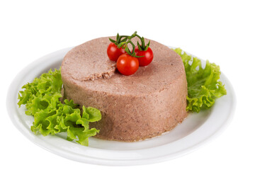 Fototapeta na wymiar Savory meat pate served on a plate with vegetables