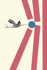 Creative photo 3d collage artwork poster picture of successful woman work hard fly to reach dreams...