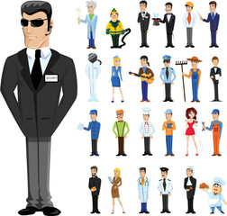 Collection of men and women people workers of various different occupations or profession wearing professional uniform set illustration.